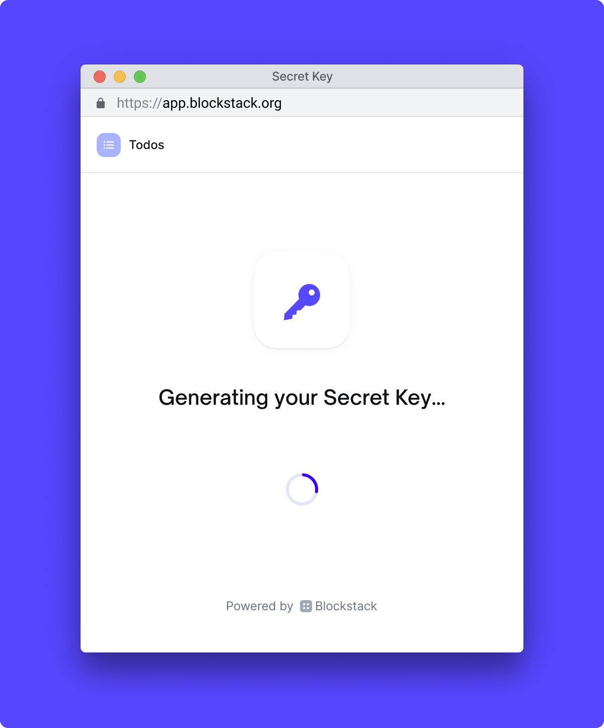 &quot;Secret Key generation&quot; screen